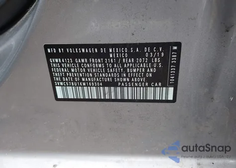 2019 Volkswagen Jetta 1.4T R-Line/1.4T S/1.4T Se из США, поврежденный, VIN 3VWC57BU1KM169304